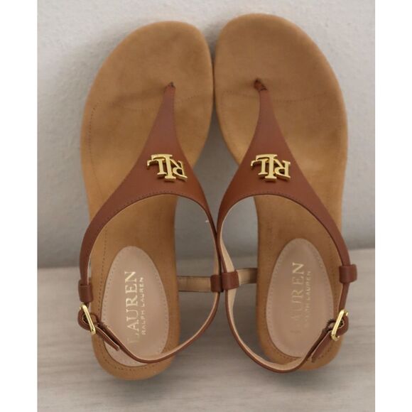 Lauren Ralph Lauren Women's Sz 8B Polo Tan/Brown Jeannie Wedge Sandals - Picture 2 of 13